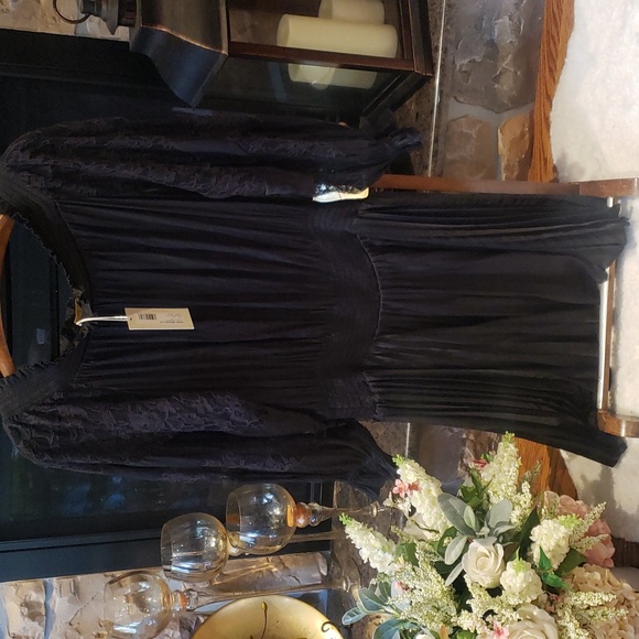 NWT Ramy Brook Trent Lace Off-The-Shoulder Lace Sleeves Smocked Waist Mini Dress - Picture 7 of 10